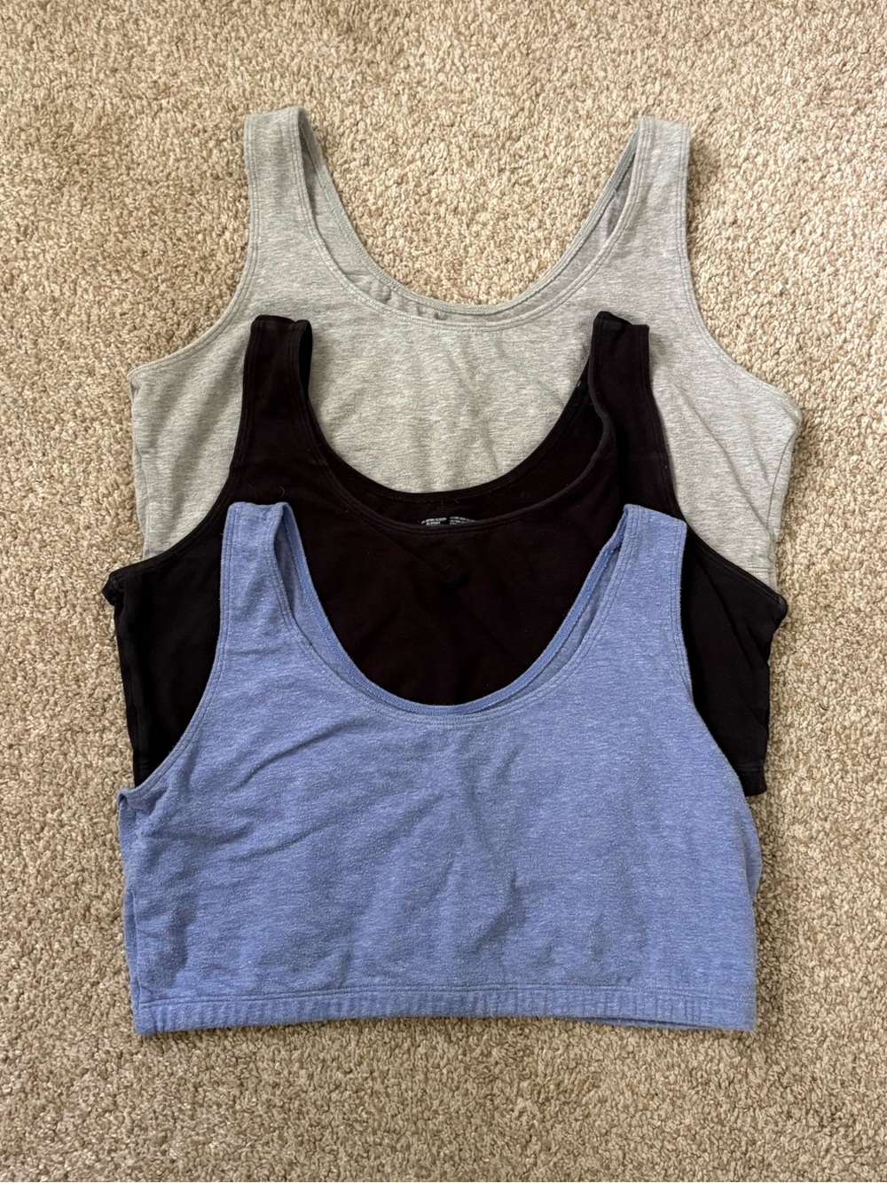 Fruit of the Loom Scoop Neck T Shirt Bras - Blue, Black, Gray Set of 3
